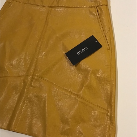 Mustard yellow NWT faux leather Zara  Aline mini skirt size S - Picture 7 of 8
